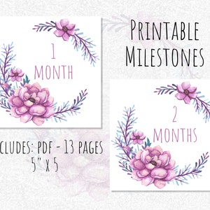 Jalons imprimables pour bébé - Jalons imprimables - Cartes jalons imprimables - Jalons floraux violets - Jalons - Téléchargement numérique