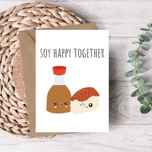 Printable Valentine&#39;s Day Card - Printable Anniversary Card - Printable Sushi Card - Soy Happy Together Card - Sushi Pun - Digital Download