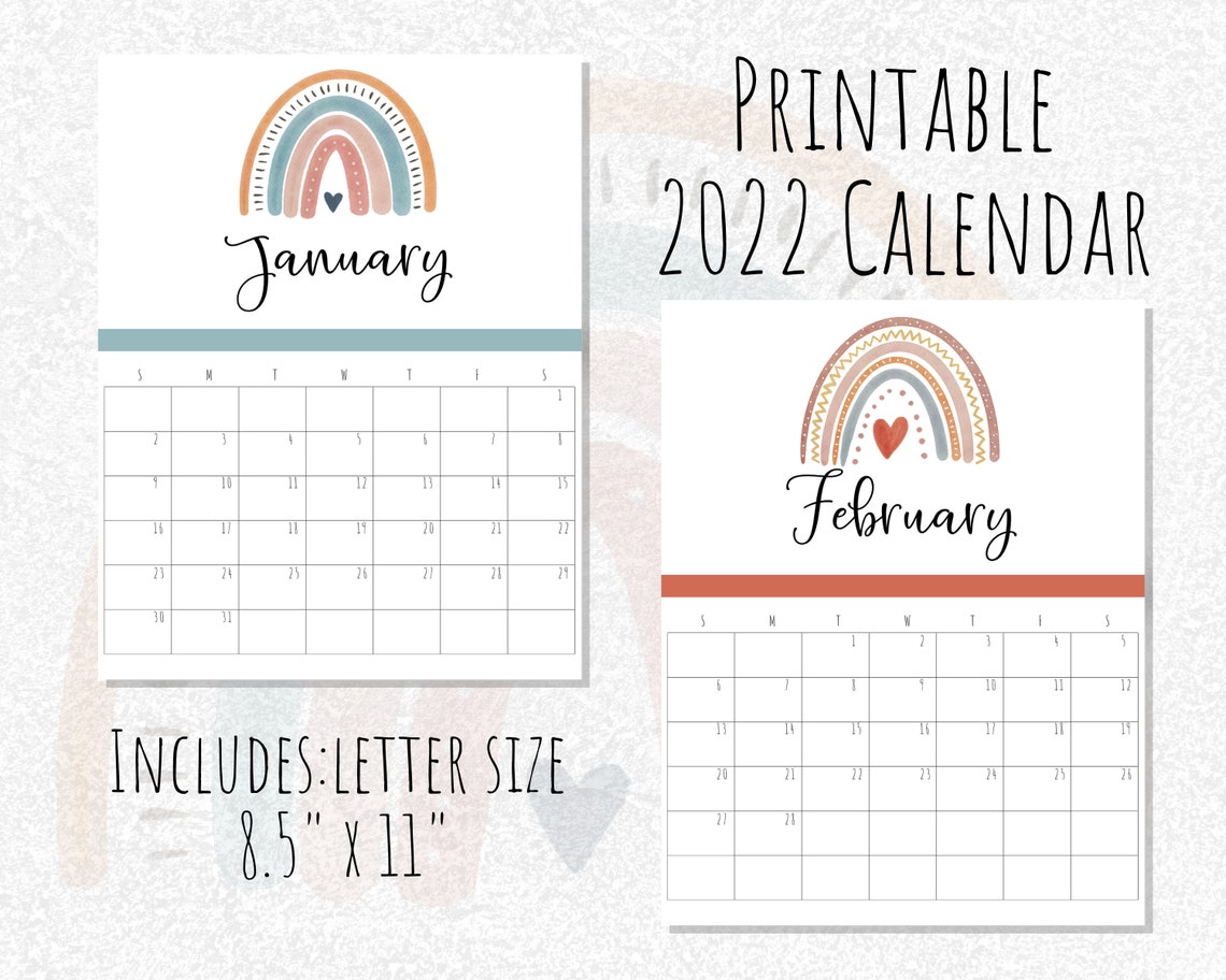 Printable Watercolor Rainbow Calendar Printable Calendar | Etsy