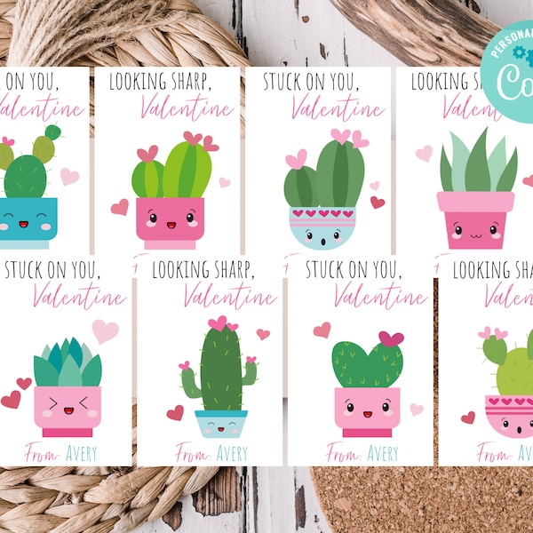 Printable Valentine's Day Cards - Editable Valentine's Day Cards - Cacti Valentine's - Valentine's Day Cards for Kids - Classroom Exchange