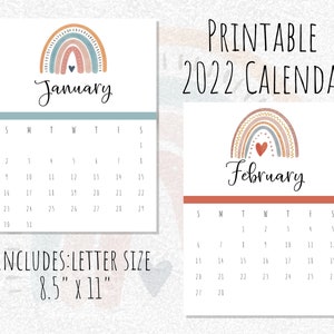 printable 2022 watercolor rainbow calendar printable etsy