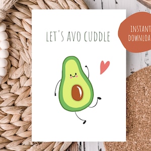 Druckbare Jubiläumskarte - Let's Avo Cuddle Karte - Liebeskarte - Avocado Karte - süße Avocado Karte - digitaler Download