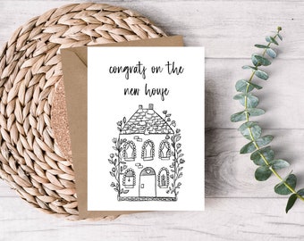 Printable Congratulations Card - New Home Congratulations Card - New House Card - Floral Home Card - Blank Inside - Digital Download