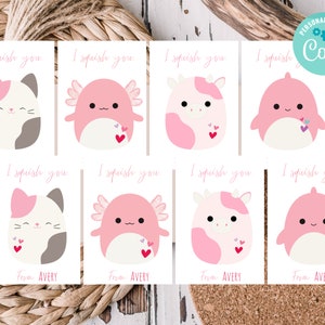 Druckbare Valentinstagskarten - Bearbeitbare Valentinstagskarten - Squishmallow Valentinstagskarten Klassenzimmer Austausch Valentinstagskarten