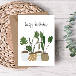 Cartão de aniversário para impressão - Cartão de aniversário de planta - Cartão de aniversário de planta de casa - Cartão de aniversário de amante de plantas - Cartão interno em branco - Download digital