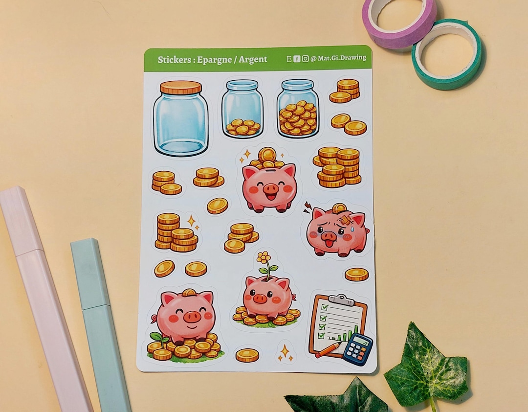 Savings/money Stickers, Bullet Journal Budget & Finance Sheet, Piggy ...