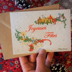 Carte à planter, carte à semer, carte de vœux Joyeuses Fêtes, carte en papier ensemencée Illustrée