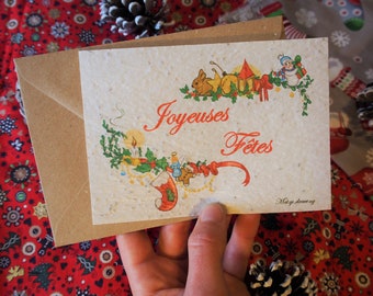 Planting card, sowing card, Happy Holidays greeting card, Illustrated seeded paper card