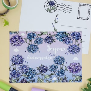 Carte postale  Anniversaire Hortensia