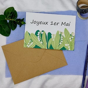 Carte postale muguet premier mai et son enveloppe kraft