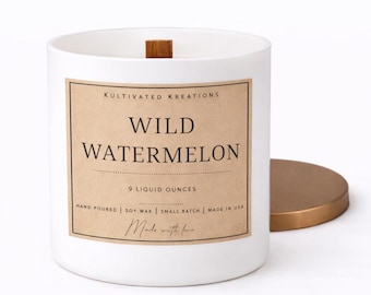 Sojakaars met geur van wilde watermeloen | Houten lont, handgemaakt