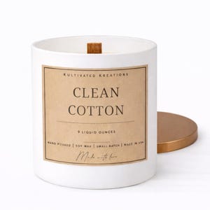 Clean Cotton Scented Soy Wax Candle | Wooden Wick, Handmade