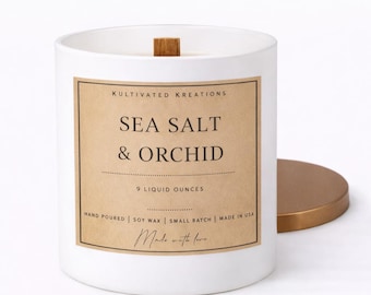 Meersalz & Orchidee Duftkerze | Handgefertigter Holzdocht