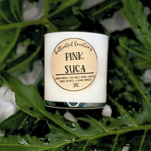 Pink &quot;Suga&quot; Sugar Scented Soy Candle | Handmade Soy Wax Candle | Wooden Wick | Natural Soy Wax Candle | Scented Candle | Wooden Wick Candle