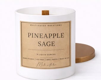 Pineapple Sage Scented Soy Wax Candle | Handmade Wooden Wick Candle