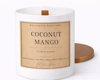 Coconut Mango Scented Soy Wax Candle | Wooden Wick, Handmade