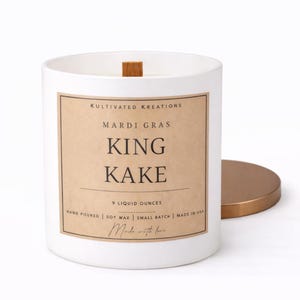 Mardi Gras King Cake Scented Candle | Handmade Soy Wax, Wooden Wick