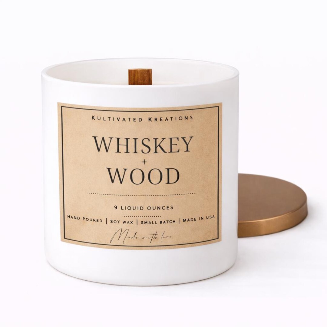 Whiskey + Wood Scented Soy Wax Candle | Handmade Wooden Wick - Etsy