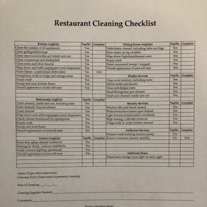 Cleaning Business Form- Restaurant Cleaning Checklist