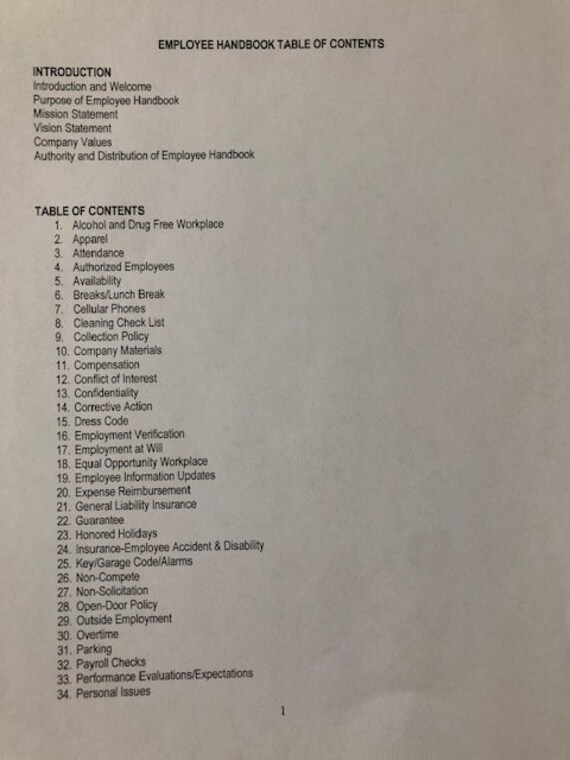 Cleaning Business Form Employee Handbook Etsy