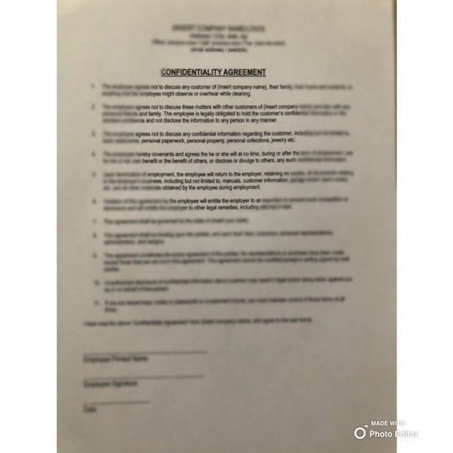 Cleaning Business Form Employee Confidentiality Agreement Etsy