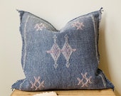 MAJA Pillow - Denim Blue Baby Pink Moroccan Cactus Silk Pillow Cover - Boho - Farmhouse - Scandi - Accent Cushion