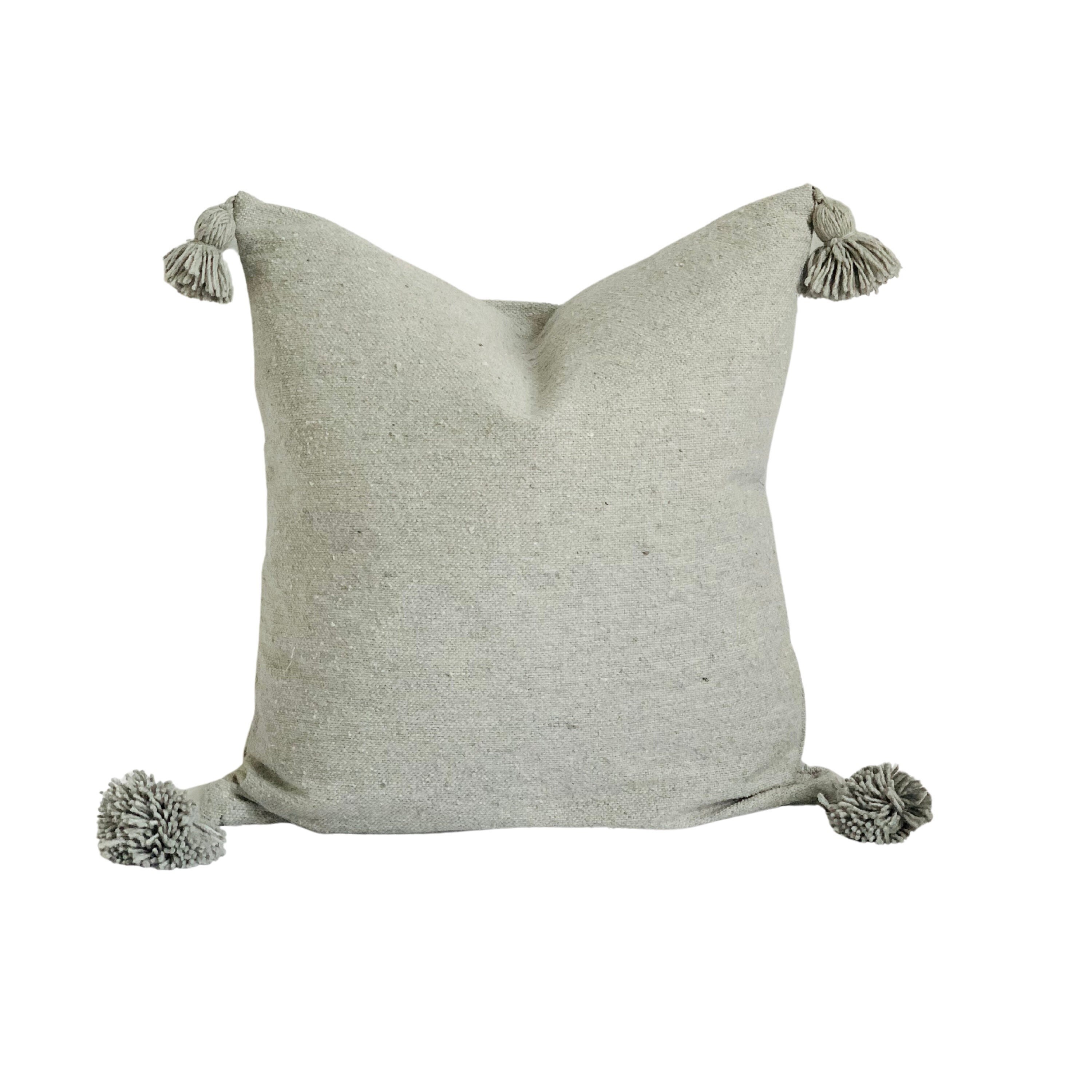 ALIAH Pillow Soft Cozy Grey Moroccan Pom pom Cushion handmade Pure