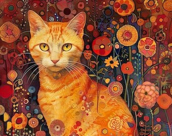 8 Images of Gustav Klimt style cat pictures clipart, Royalty Free images, Midjourney Art, commercial images, 30x43cm 300dpi high res. JPG