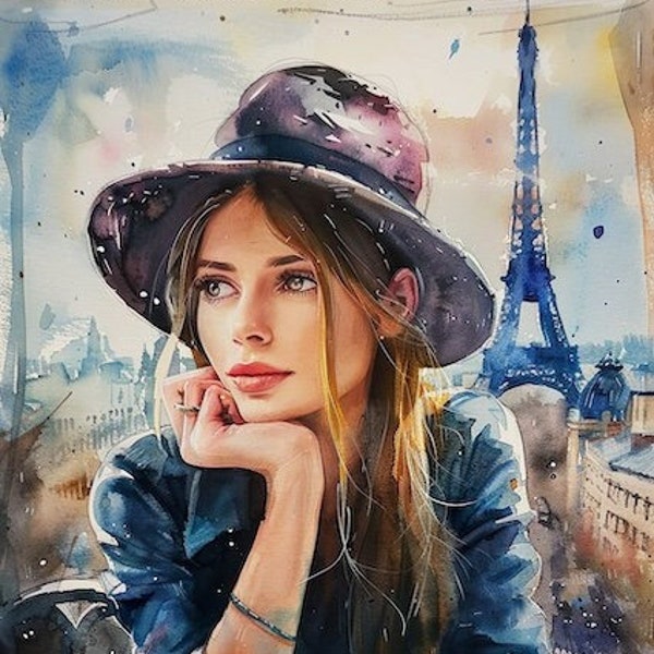7 images of French girls in Paris, Clipart, Artwork Royalty Free images, Midjourney AI Art, commercial images, 30x42cm 300dpi high res. JPG