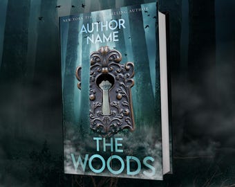 Aanpasbaar ontwerp boekomslag | Pre-made thriller fysieke boek- en e-boekomslag | Horror Mystery Suspense Forest Woods Mist Sleutelslot Blauw