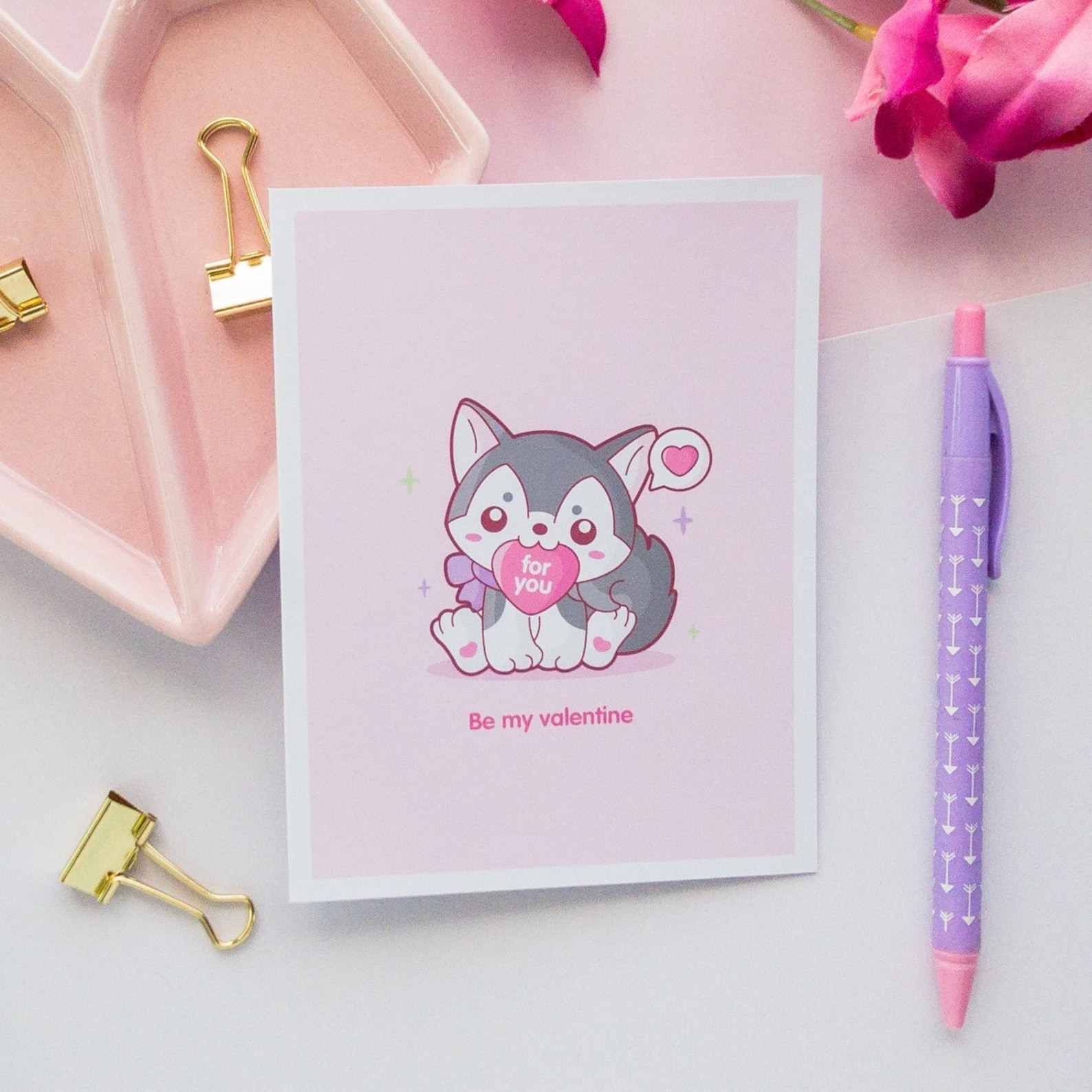 Be my Valentine // Kawaii Greeting Card // Kawaii Stationery Etsy