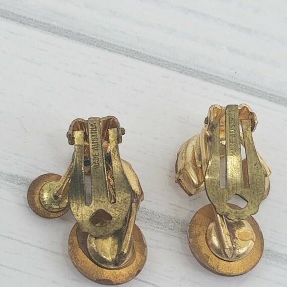 Vintage Made in Austria Clip On Earrings Gold Ton… - image 6