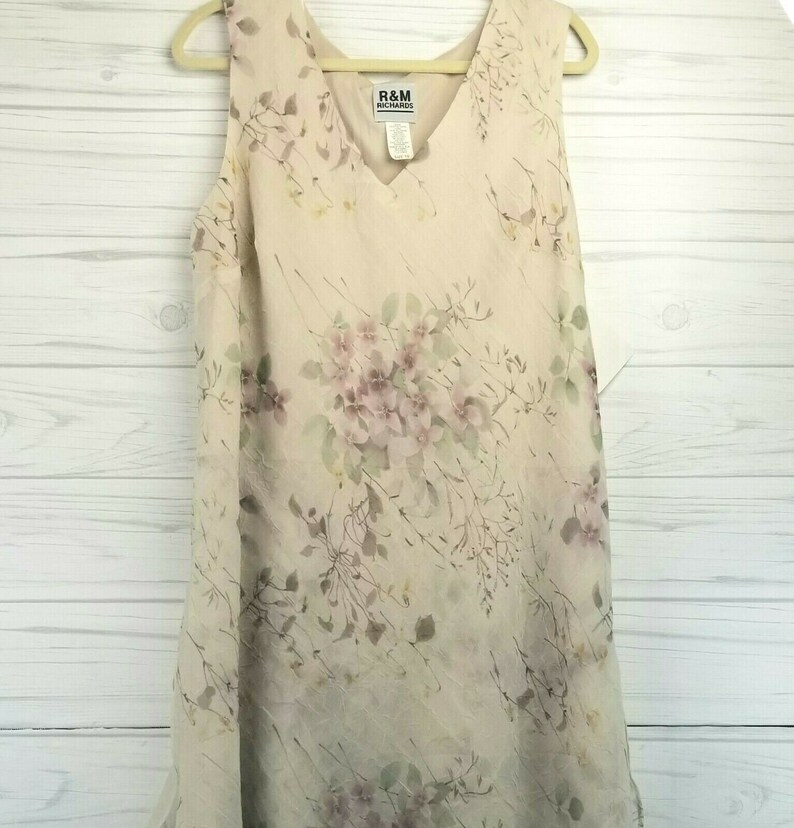 Vintage 90s R/&M Richards Womens Midi Dress 18 Cream Violet Slip Blouse Flowy Set