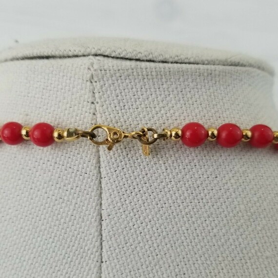 Vintage Monet Signed Red Beaded Necklace 26" Gold… - image 3