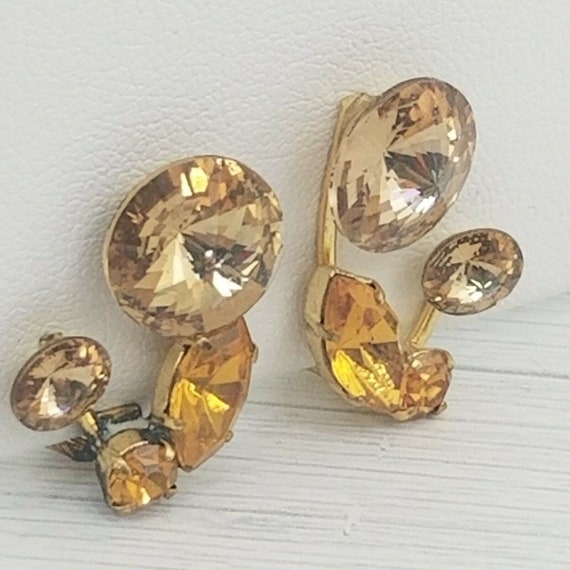 Vintage Made in Austria Clip On Earrings Gold Ton… - image 3
