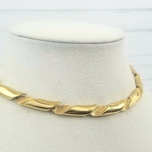 Vintage Monet Runway Necklace Polished Brushed Textured Gold Tone Choker Collar