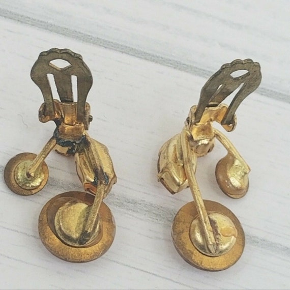 Vintage Made in Austria Clip On Earrings Gold Ton… - image 5