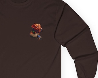 Fox Red Labrador Shirt, Flying Mallard Long Sleeve Shirt, Duck Hunting Shirt, Duck Hunter Shirt, Duck Hunting Gifts, Labrador Shirt Men