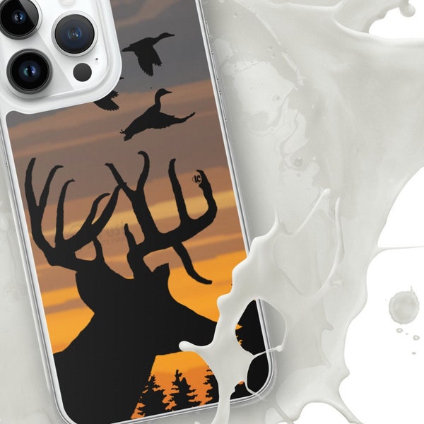 Sunrise Buck en Duck iPhone Case, Herten Jacht iPhone Case, Duck Hunting iPhone Case, Duck Hunting Geschenken voor mannen