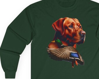 Fox Red Labrador Shirt, Flying Mallard Long Sleeve Shirt, Duck Hunting Shirt, Duck Hunter Shirt, Duck Hunting Gifts, Labrador Shirt Men