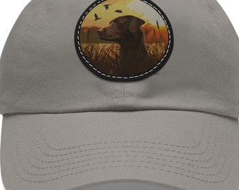 Chocolate Labrador Dad Hat, Leather Patch Dad Hat for Men, Chocolate Labrador Retriever Dad Hat, Chocolate Lab Duck Hunting Hat for Men
