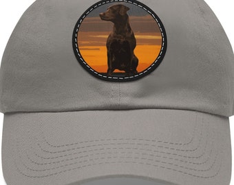 Sunrise Chocolate Labrador Dad Hat, Leather Patch Dad Hat for Men, Duck Hunting Dad Hat, Chocolate Lab Hat for Men, Labrador Retriever Gifts