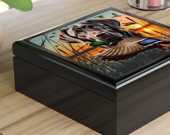 Flying Mallard Duck Hunting Gifts, Chocolate Labrador Gifts, Duck Hunter Gifts for Men, Duck Hunting Jewelry Box for Men, Duck Gifts Men