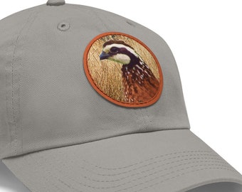 Bobwhite Quail Hunting Cap, Quail Hunting Hat, Leather Patch Dad Hat for Quail Hunters, Dad Hat Quail Hunting, Quail Hunting Gifts for Men