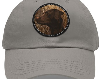 Chocolate Labrador Dad Hat, Leather Patch Dad Hat for Men, Chocolate Lab Hat for Men, Labrador Retriever Cap, Chocolate Labrador Gifts