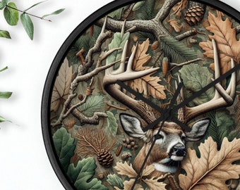 Whitetail Deer Camo Wall Clock for Men, Deer Hunting Clock for Dad, Deer Hunter Wall Clock, Deer Hunting Décor, Deer Hunting Gifts Men