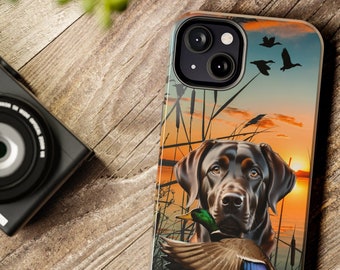 Chocolate Labrador iPhone Tough Case, Flying Mallard iPhone Case, Labrador Retriever Gifts, Duck Hunting Gifts for Men, Chocolate Lab Gifts