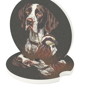 Set of 2 Quail Hunting Coasters for Truck, Bird Dog Coasters, Quail Hunting Gifts for Men, Bobwhite Quail Soapstone Tuck Coasters
