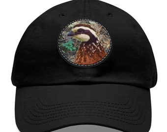 Bobwhite Quail Hunting Cap, Leather Patch Quail Hunting Hat, Dad Hat for Quail Hunters, Quail Hunting Gifts for Men, Leather Patch Dad Hat