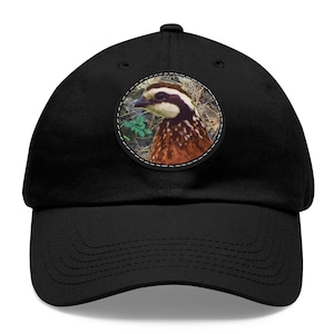 Bobwhite Quail Hunting Cap, Leather Patch Quail Hunting Hat, Dad Hat for Quail Hunters, Quail Hunting Gifts for Men, Leather Patch Dad Hat